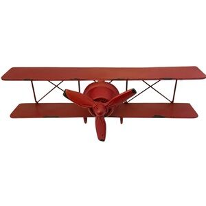 Vintage Style Red Metal Biplane Wall Decor 16” Wing Span Distressed Med. Weight